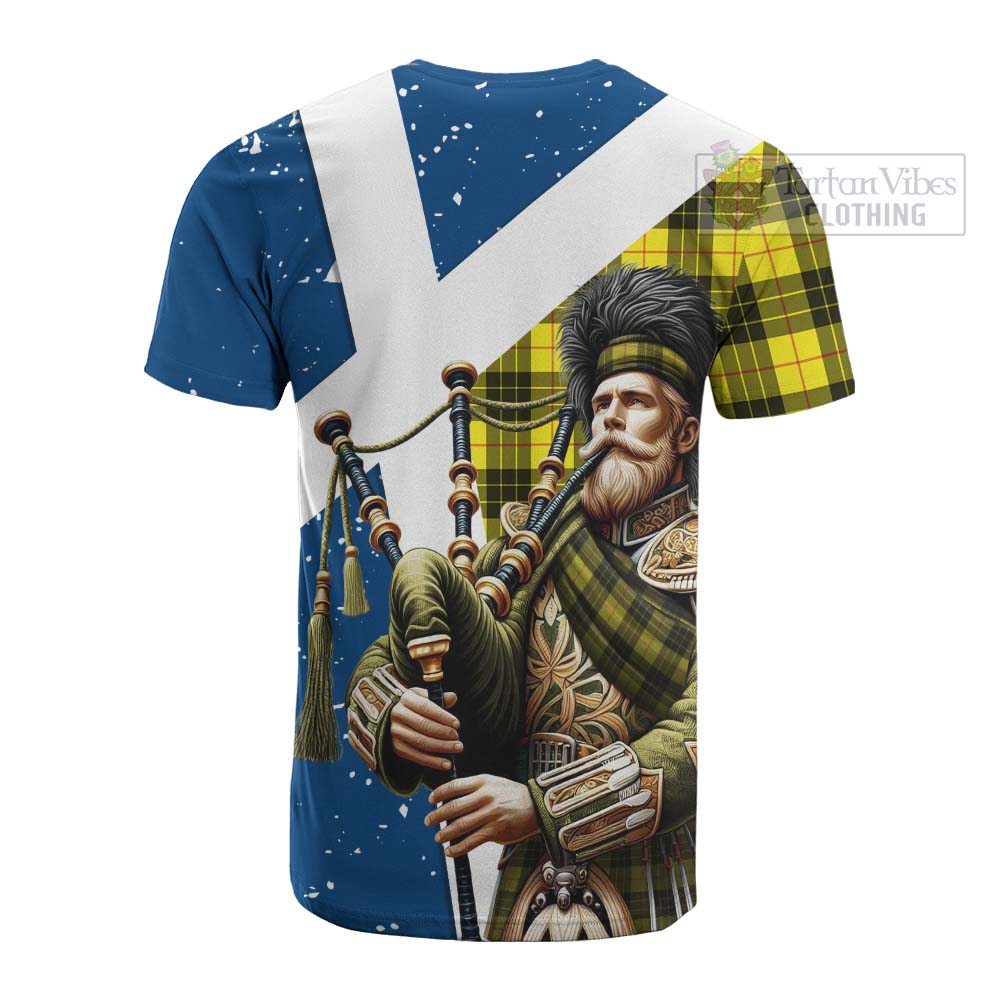 Tartan Vibes Clothing MacLeod (McLeod) Tartan Cotton T-shirt with Family Crest Scottish Bagpiper Vibes