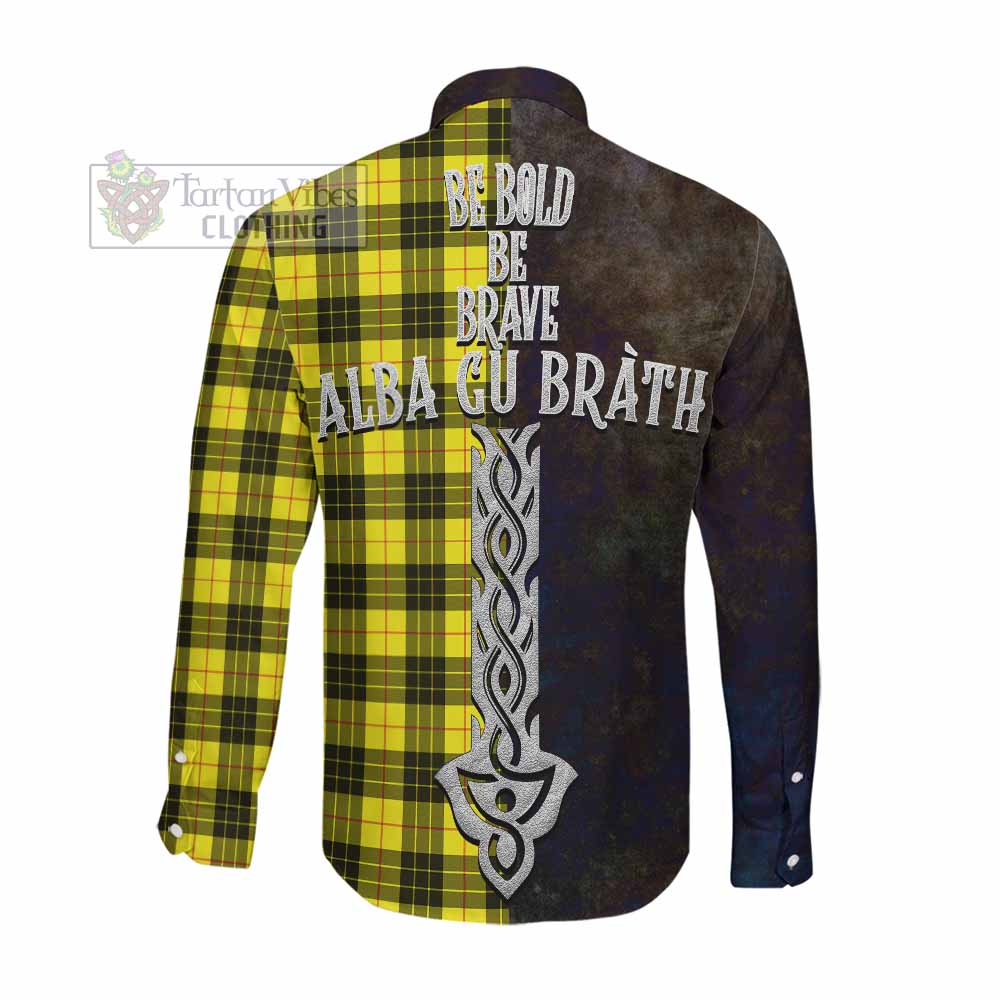 Tartan Vibes Clothing MacLeod (McLeod) Tartan Family Crest Long Sleeve Button Shirt Alba Gu Brath Be Brave Lion Ancient Style