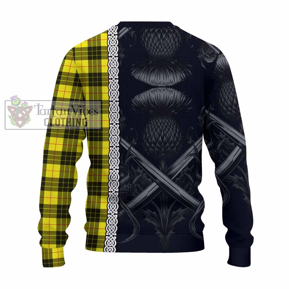 Tartan Vibes Clothing MacLeod (McLeod) Tartan Knitted Sweater with Family Crest Cross Sword Thistle Celtic Vibes