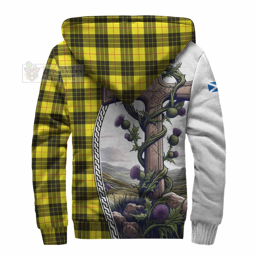 Tartan Vibes Clothing MacLeod (McLeod) Tartan Sherpa Hoodie with Family Crest and St. Andrew's Cross Accented by Thistle Vines