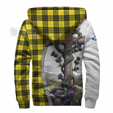 Tartan Vibes Clothing MacLeod (McLeod) Tartan Sherpa Hoodie with Family Crest and St. Andrew's Cross Accented by Thistle Vines