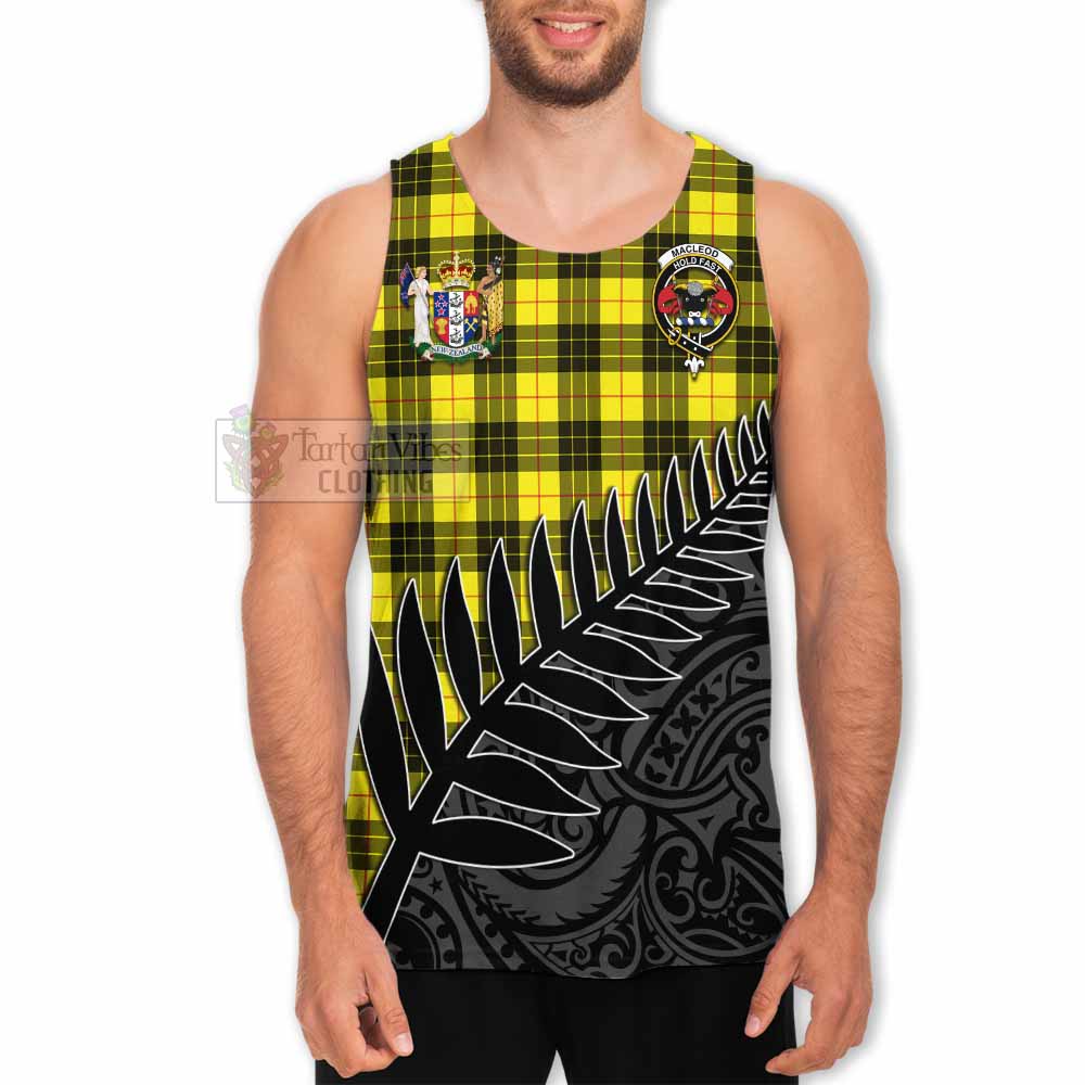 Tartan Vibes Clothing MacLeod (McLeod) Crest Tartan Men's Tank Top with New Zealand Silver Fern Half Style