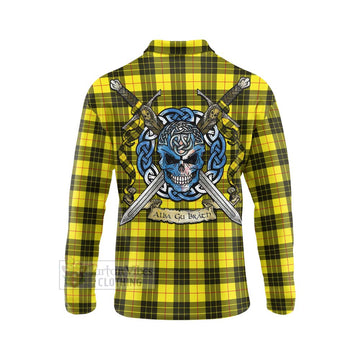 Tartan Vibes Clothing MacLeod (McLeod) Tartan Long Sleeve Polo Shirt with Family Crest Celtic Skull Style