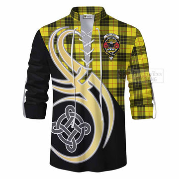 Tartan Vibes Clothing MacLeod (McLeod) Tartan Ghillie Kilt Shirt with Family Crest and Celtic Symbol Style