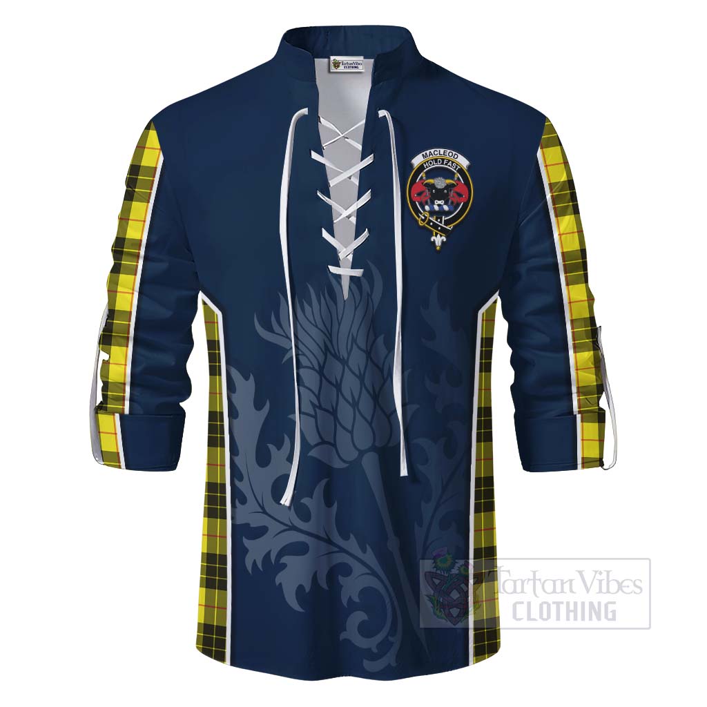 Tartan Vibes Clothing MacLeod (McLeod) Tartan Ghillie Kilt Shirt with Family Crest and Scottish Thistle Vibes Sport Style