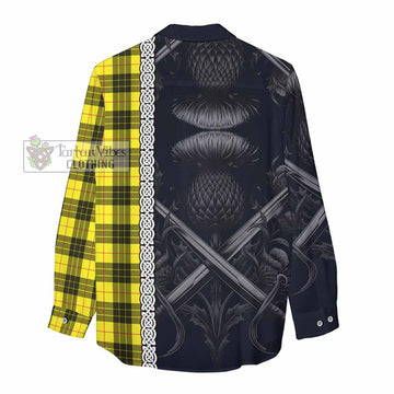 Tartan Vibes Clothing MacLeod (McLeod) Tartan Women's Casual Shirt with Family Crest Cross Sword Thistle Celtic Vibes