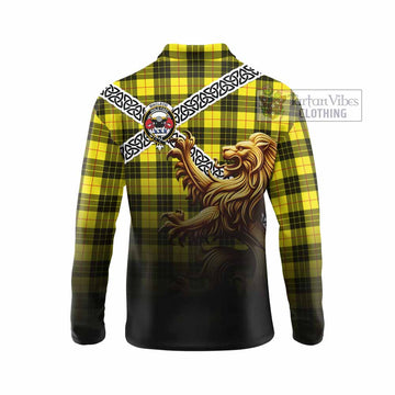 MacLeod (McLeod) Crest Tartan Long Sleeve Polo Shirt with Golden Lion Emblem Celtic Style