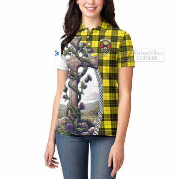 Tartan Vibes Clothing MacLeod (McLeod) Tartan Women's Polo Shirt with Family Crest and St. Andrew's Cross Accented by Thistle Vines