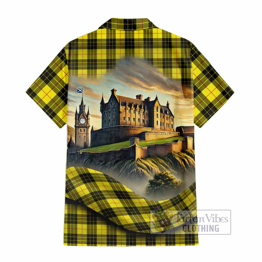 Tartan Vibes Clothing MacLeod (McLeod) Tartan Family Crest Short Sleeve Button Shirt with Scottish Ancient Castle Style