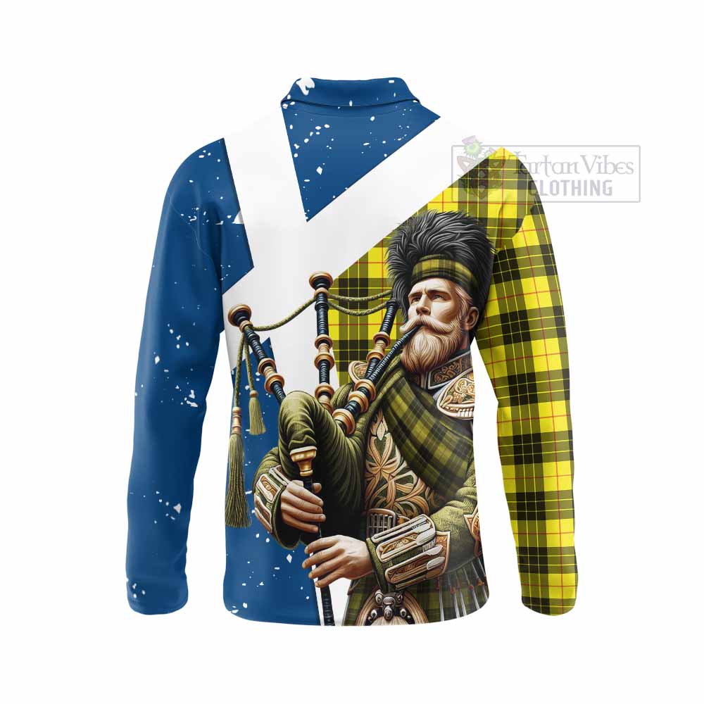 Tartan Vibes Clothing MacLeod (McLeod) Tartan Long Sleeve Polo Shirt with Family Crest Scottish Bagpiper Vibes