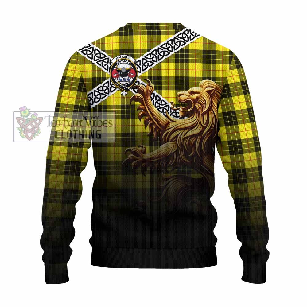 Tartan Vibes Clothing MacLeod (McLeod) Crest Tartan Knitted Sweater with Golden Lion Emblem Celtic Style