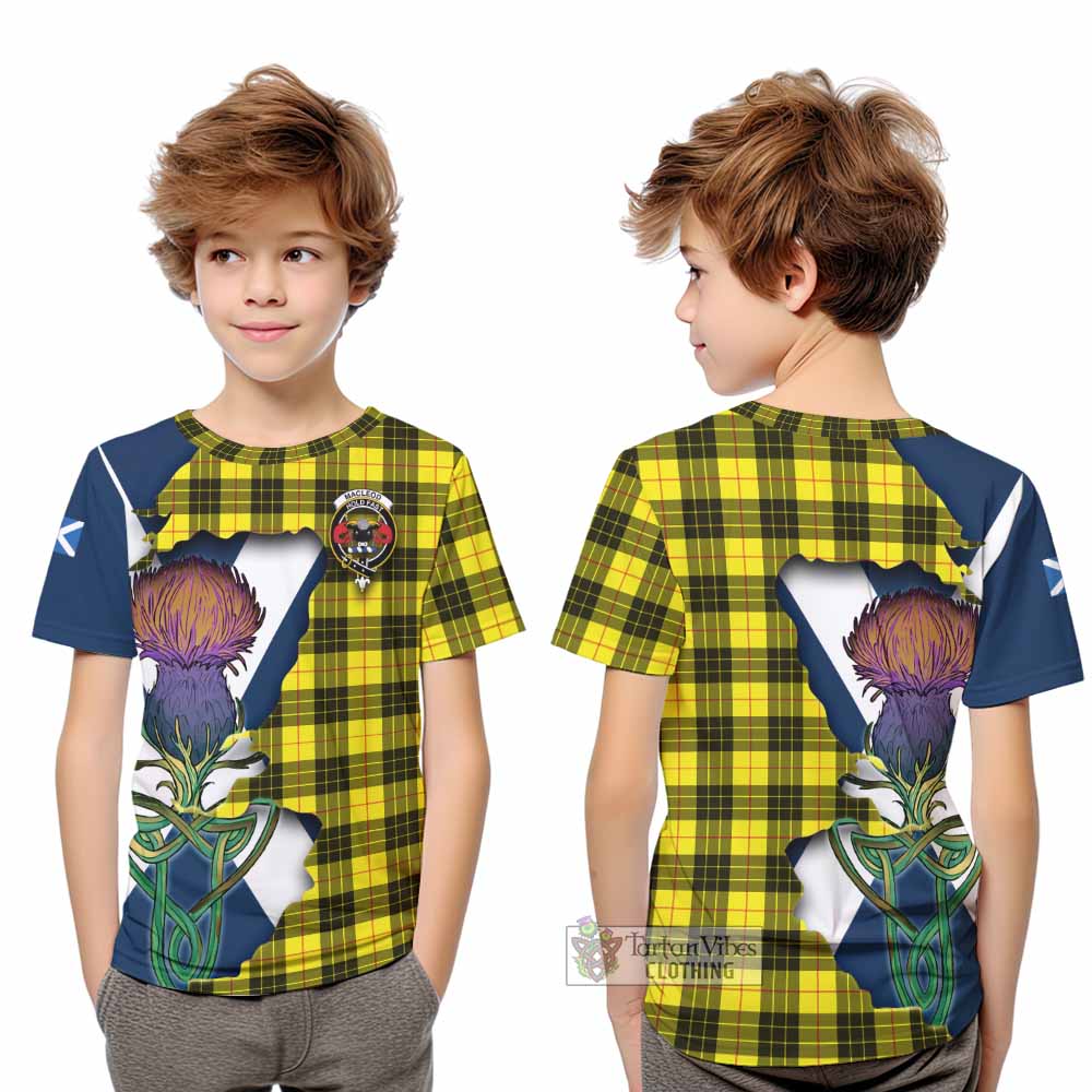 Tartan Vibes Clothing MacLeod (McLeod) Tartan Family Crest Kid T-Shirt Scottish Thistle Celtic Inspired