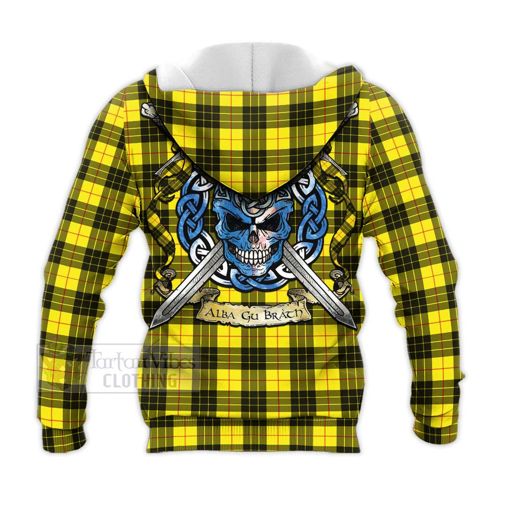 Tartan Vibes Clothing MacLeod (McLeod) Tartan Knitted Hoodie with Family Crest Celtic Skull Style