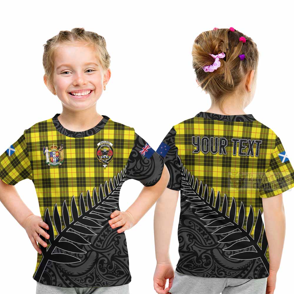 Tartan Vibes Clothing MacLeod (McLeod) Crest Tartan Kid T-Shirt with New Zealand Silver Fern Half Style