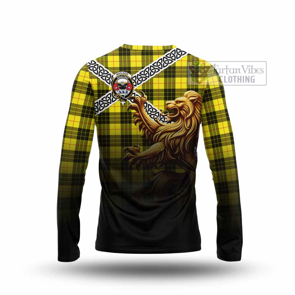 Tartan Vibes Clothing MacLeod (McLeod) Crest Tartan Long Sleeve T-Shirt with Golden Lion Emblem Celtic Style