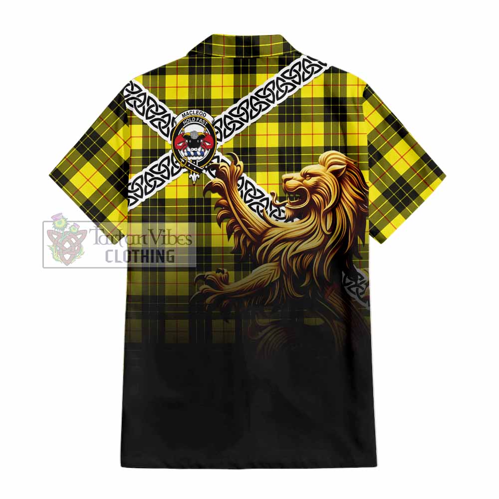 Tartan Vibes Clothing MacLeod (McLeod) Crest Tartan Short Sleeve Button Shirt with Golden Lion Emblem Celtic Style