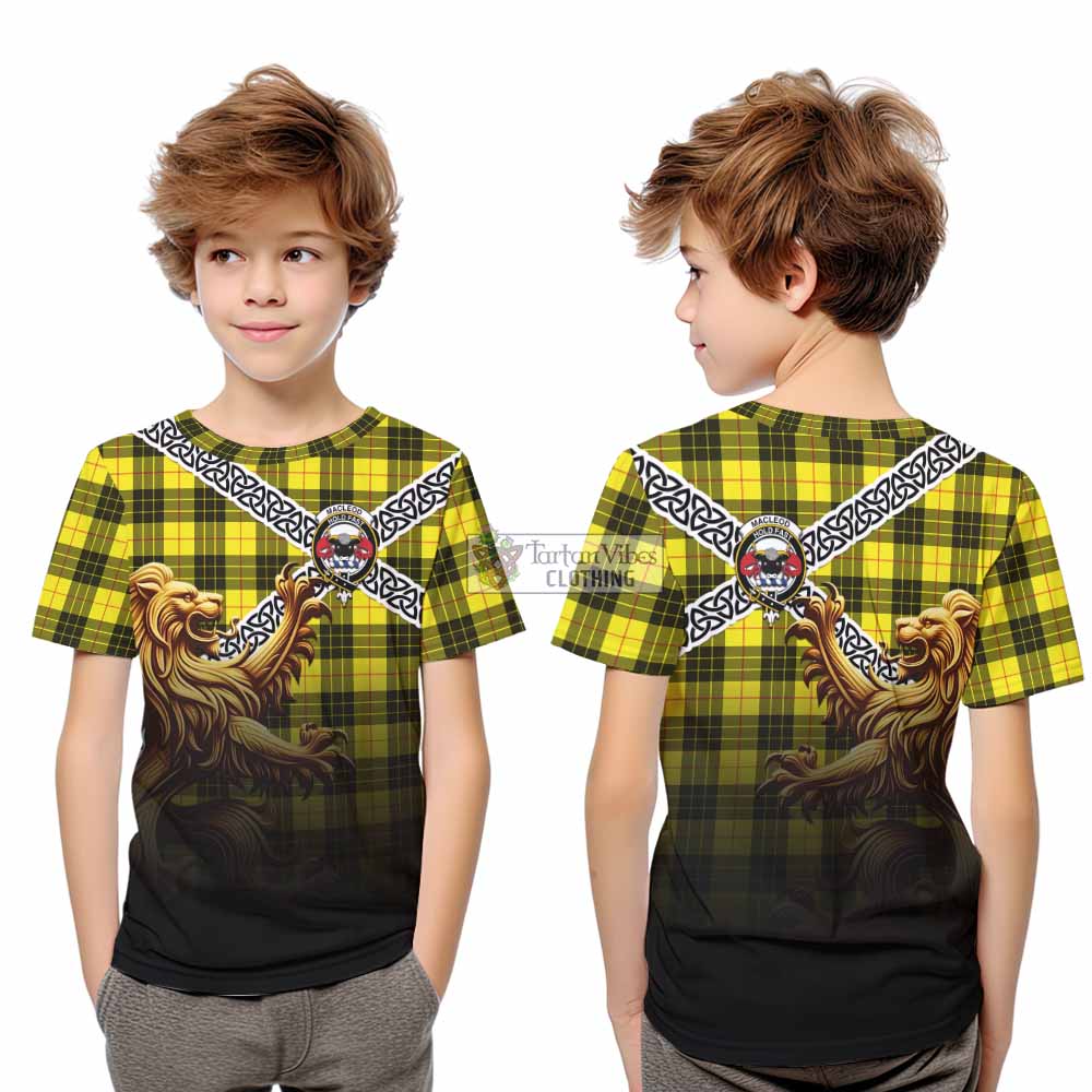 Tartan Vibes Clothing MacLeod (McLeod) Crest Tartan Kid T-Shirt with Golden Lion Emblem Celtic Style