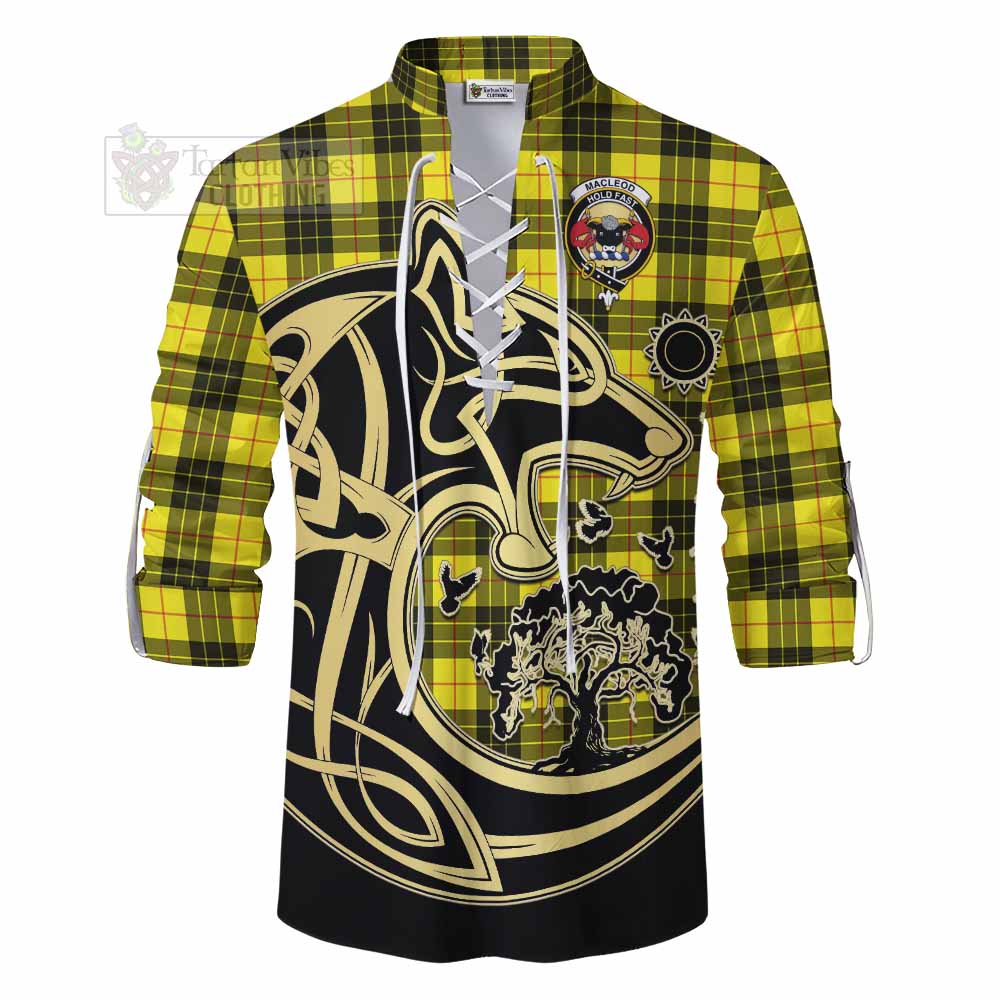 Tartan Vibes Clothing MacLeod (McLeod) Tartan Ghillie Kilt Shirt with Family Crest Celtic Wolf Style