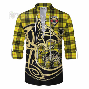 Tartan Vibes Clothing MacLeod (McLeod) Tartan Ghillie Kilt Shirt with Family Crest Celtic Wolf Style