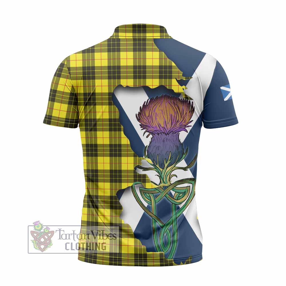 Tartan Vibes Clothing MacLeod (McLeod) Tartan Family Crest Zipper Polo Shirt Scottish Thistle Celtic Inspired