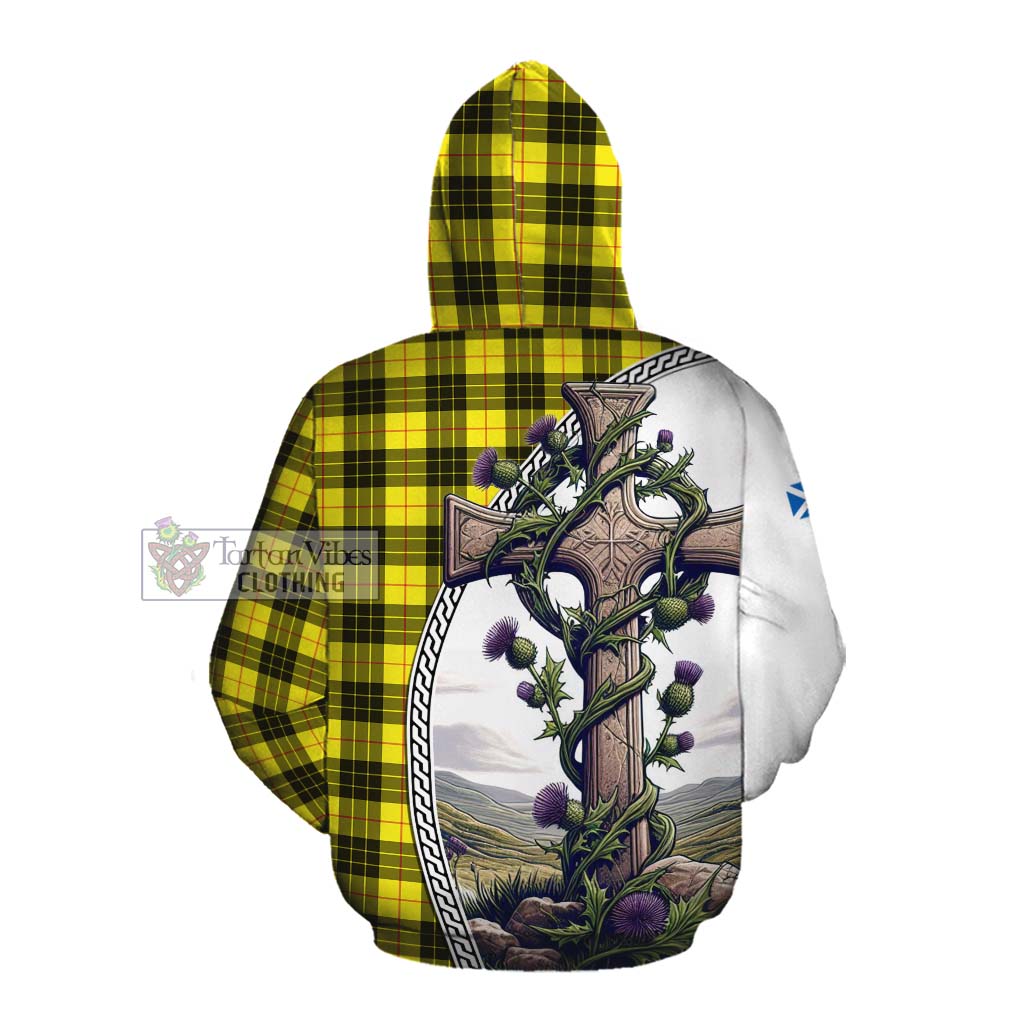 Tartan Vibes Clothing MacLeod (McLeod) Tartan Cotton Hoodie with Family Crest and St. Andrew's Cross Accented by Thistle Vines
