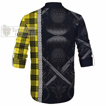 Tartan Vibes Clothing MacLeod (McLeod) Tartan Ghillie Kilt Shirt with Family Crest Cross Sword Thistle Celtic Vibes