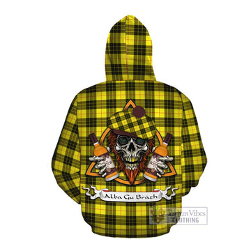 MacLeod (McLeod) Tartan Cotton Hoodie with Family Crest and Bearded Skull Holding Bottles of Whiskey