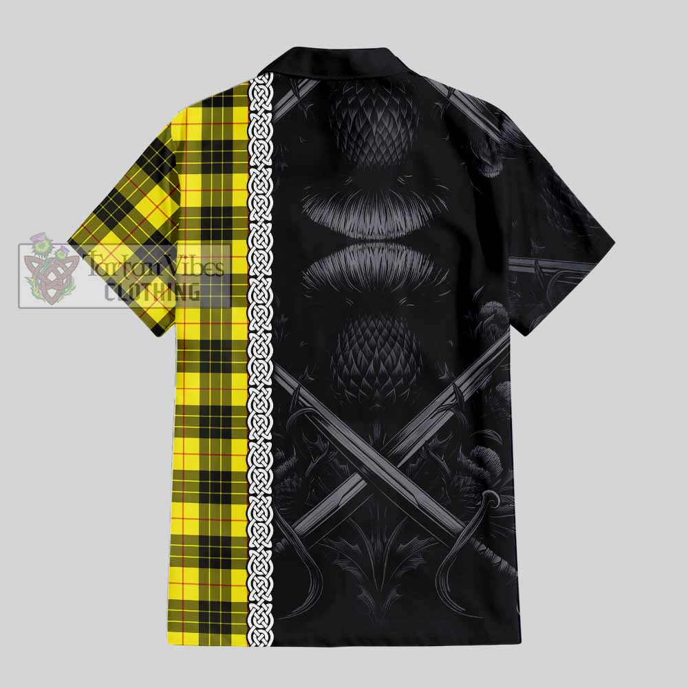 Tartan Vibes Clothing MacLeod (McLeod) Tartan Short Sleeve Button Shirt with Family Crest Cross Sword Thistle Celtic Vibes