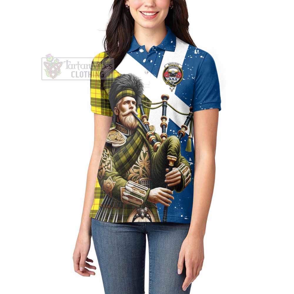 Tartan Vibes Clothing MacLeod (McLeod) Tartan Women's Polo Shirt with Family Crest Scottish Bagpiper Vibes