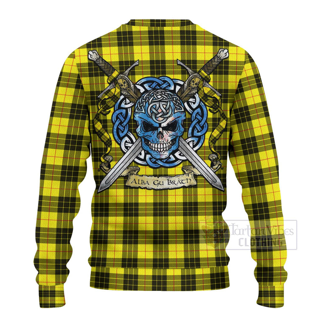 Tartan Vibes Clothing MacLeod (McLeod) Tartan Knitted Sweater with Family Crest Celtic Skull Style