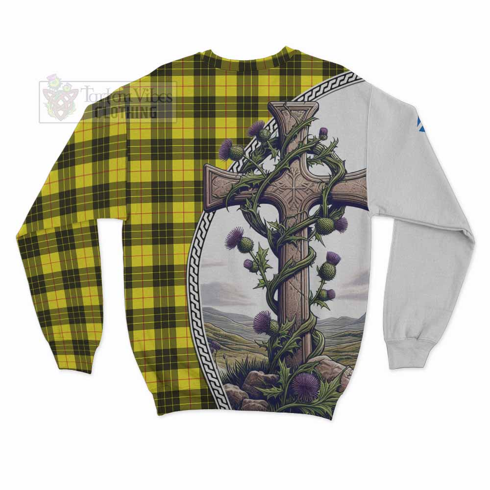 MacLeod (McLeod) Tartan Sweatshirt with Family Crest and St. Andrew's Cross Accented by Thistle Vines - Tartan Vibes Clothing