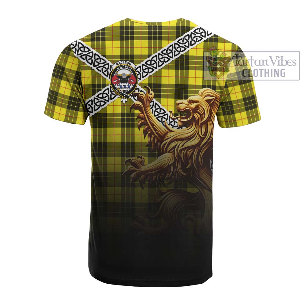 Tartan Vibes Clothing MacLeod (McLeod) Crest Tartan Cotton T-shirt with Golden Lion Emblem Celtic Style