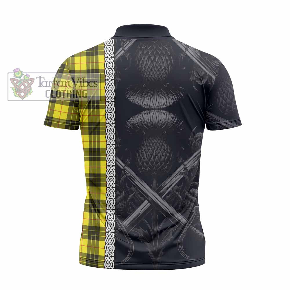 Tartan Vibes Clothing MacLeod (McLeod) Tartan Zipper Polo Shirt with Family Crest Cross Sword Thistle Celtic Vibes