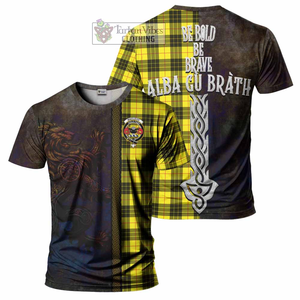 Tartan Vibes Clothing MacLeod (McLeod) Tartan Family Crest T-Shirt Alba Gu Brath Be Brave Lion Ancient Style