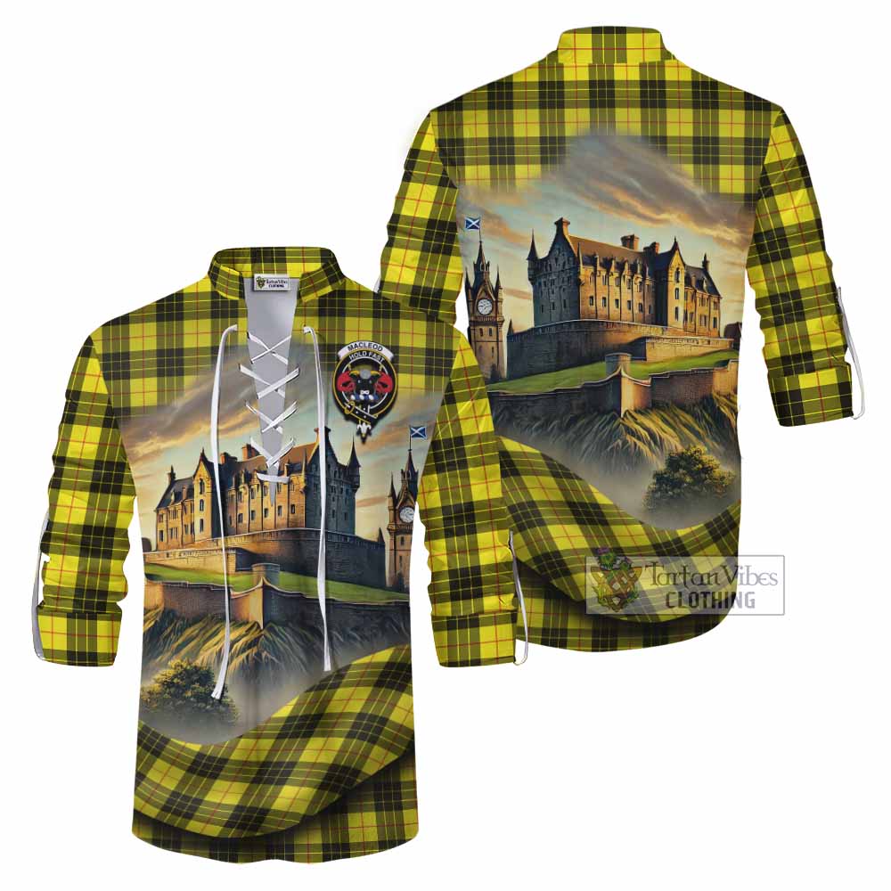 Tartan Vibes Clothing MacLeod (McLeod) Tartan Family Crest Ghillie Kilt Shirt with Scottish Ancient Castle Style