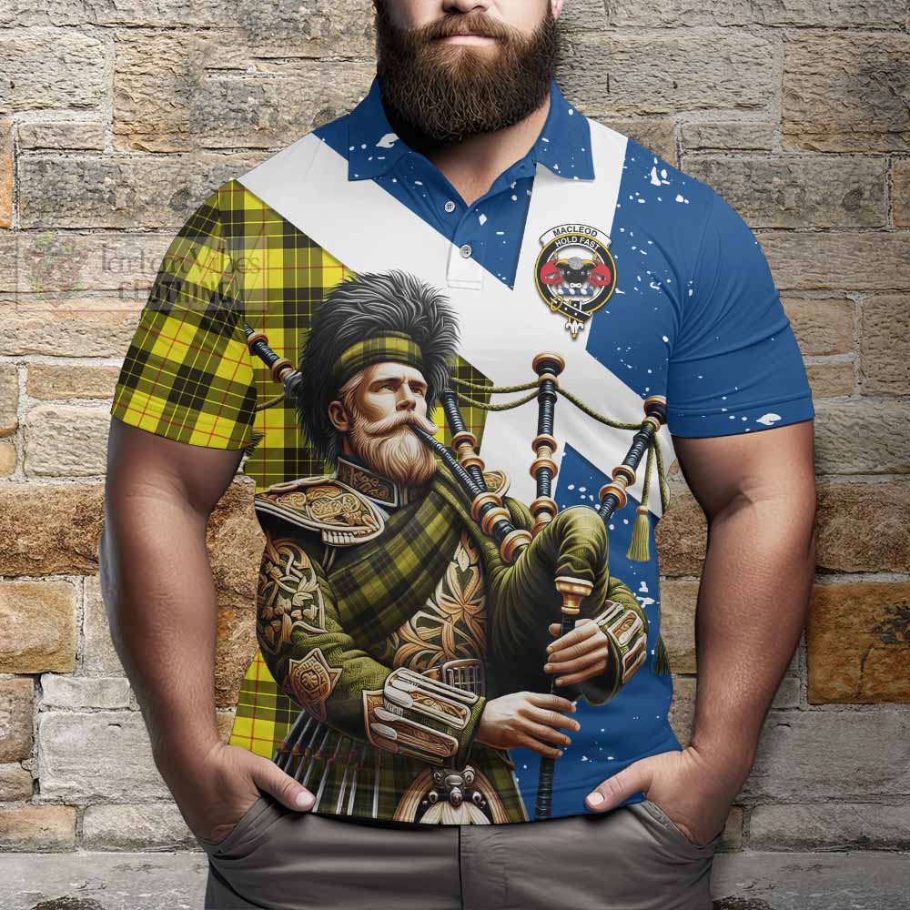 Tartan Vibes Clothing MacLeod (McLeod) Tartan Polo Shirt with Family Crest Scottish Bagpiper Vibes