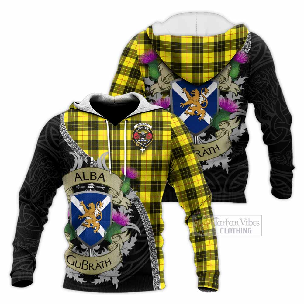 Tartan Vibes Clothing MacLeod (McLeod) Tartan Family Crest Knitted Hoodie Lion Rampant Royal Thistle Shield Celtic Inspired