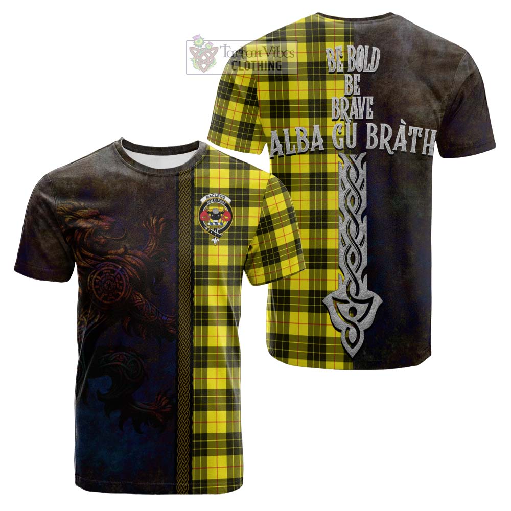 Tartan Vibes Clothing MacLeod (McLeod) Tartan Family Crest Cotton T-shirt Alba Gu Brath Be Brave Lion Ancient Style