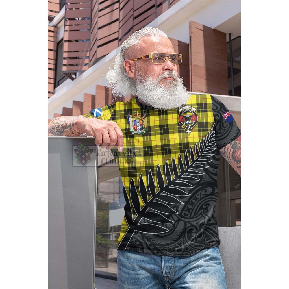 Tartan Vibes Clothing MacLeod (McLeod) Crest Tartan Cotton T-shirt with New Zealand Silver Fern Half Style