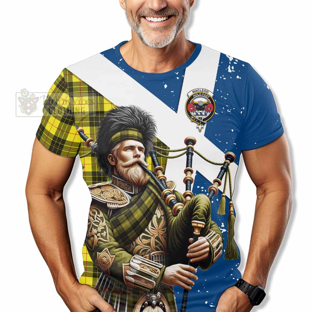 Tartan Vibes Clothing MacLeod (McLeod) Tartan T-Shirt with Family Crest Scottish Bagpiper Vibes