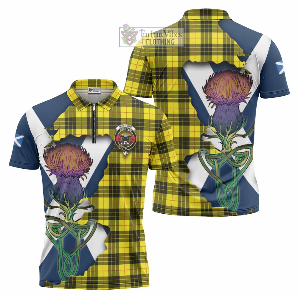 Tartan Vibes Clothing MacLeod (McLeod) Tartan Family Crest Zipper Polo Shirt Scottish Thistle Celtic Inspired