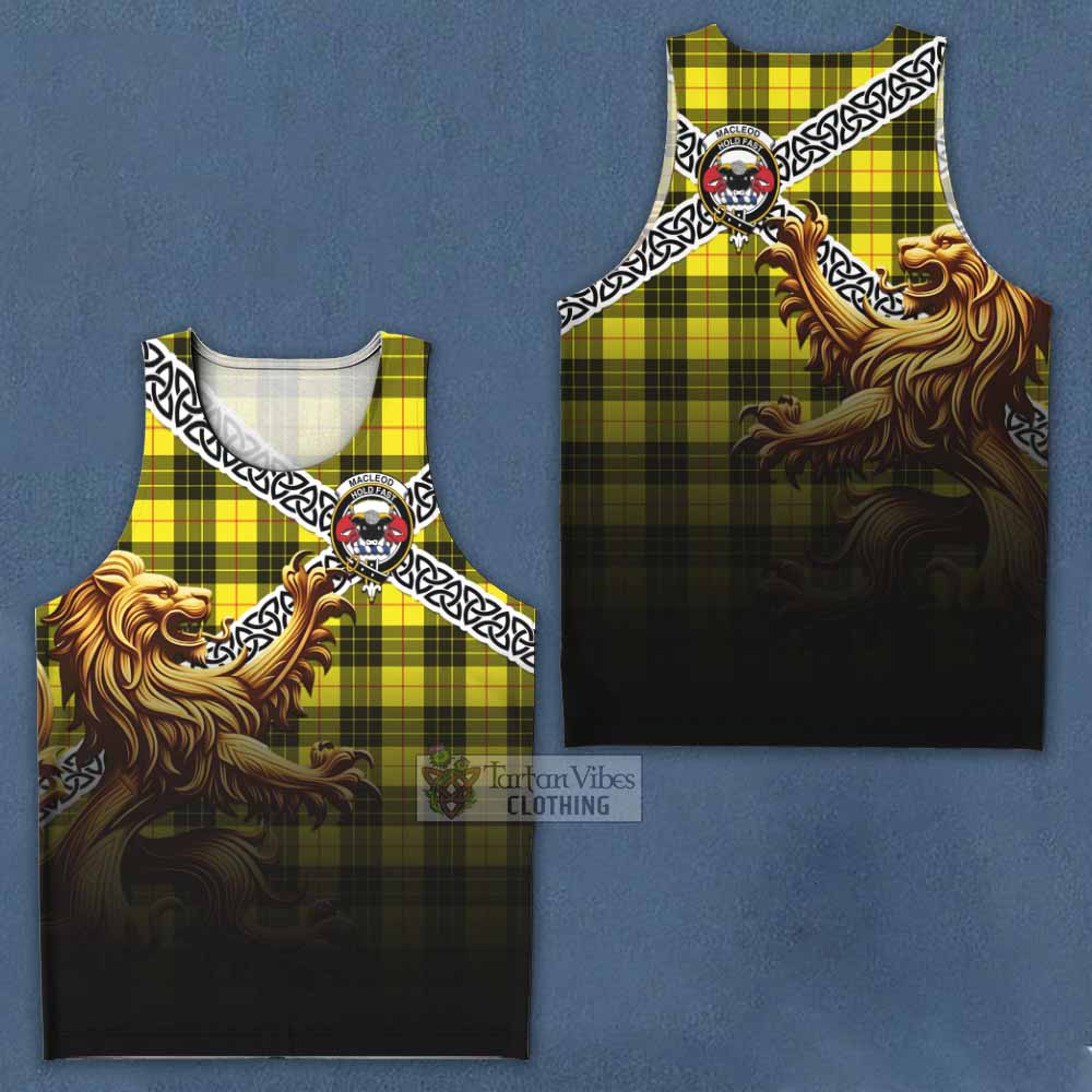 Tartan Vibes Clothing MacLeod (McLeod) Crest Tartan Men's Tank Top with Golden Lion Emblem Celtic Style