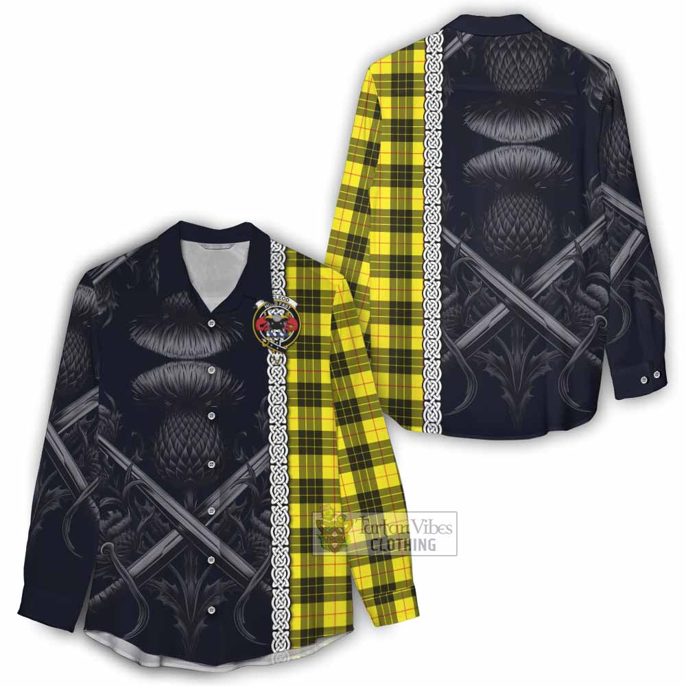 Tartan Vibes Clothing MacLeod (McLeod) Tartan Women's Casual Shirt with Family Crest Cross Sword Thistle Celtic Vibes