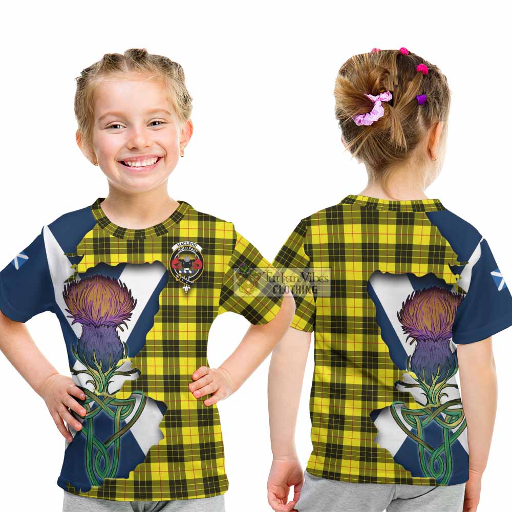 Tartan Vibes Clothing MacLeod (McLeod) Tartan Family Crest Kid T-Shirt Scottish Thistle Celtic Inspired