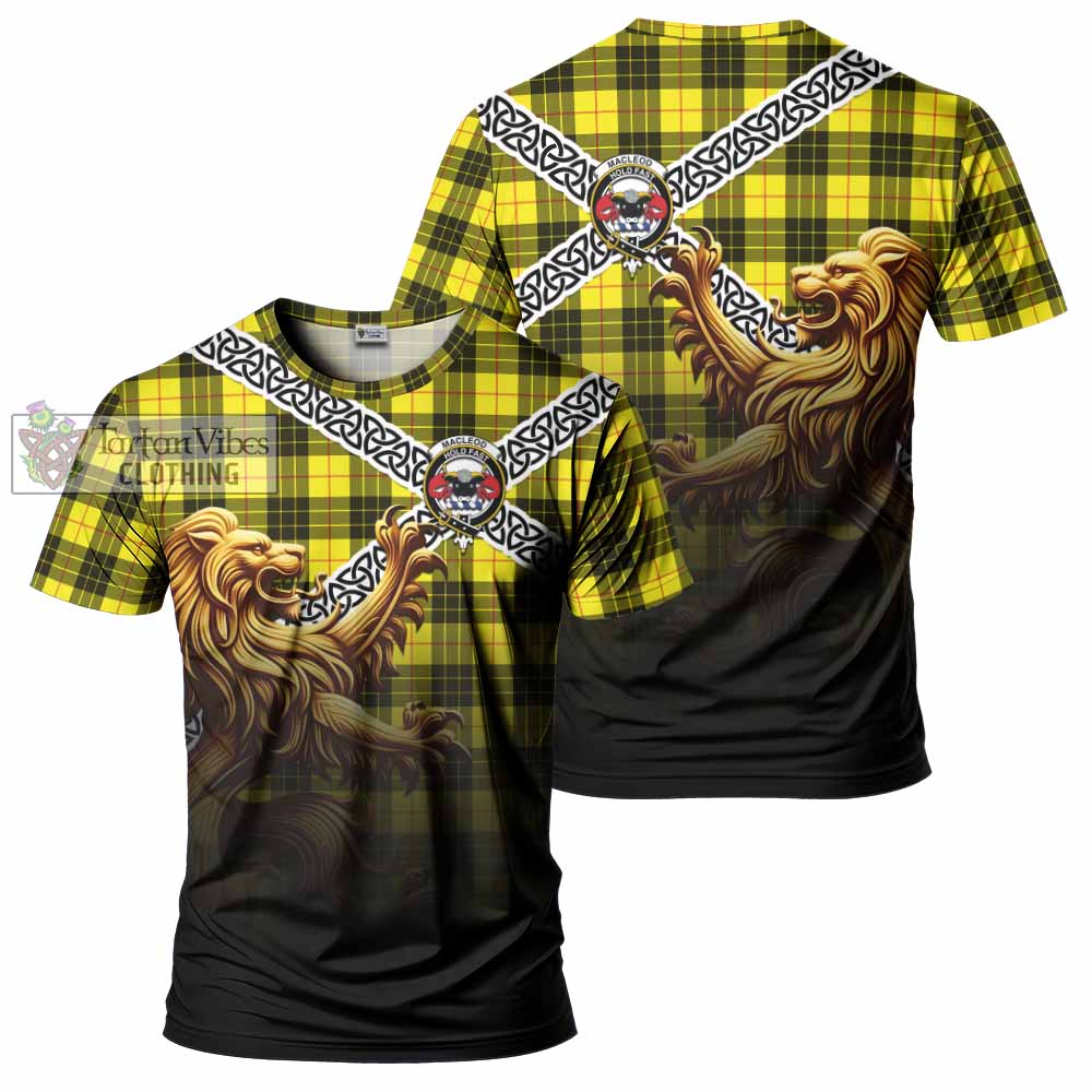 Tartan Vibes Clothing MacLeod (McLeod) Crest Tartan T-Shirt with Golden Lion Emblem Celtic Style
