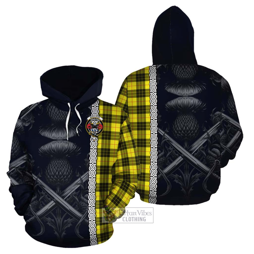 Tartan Vibes Clothing MacLeod (McLeod) Tartan Cotton Hoodie with Family Crest Cross Sword Thistle Celtic Vibes