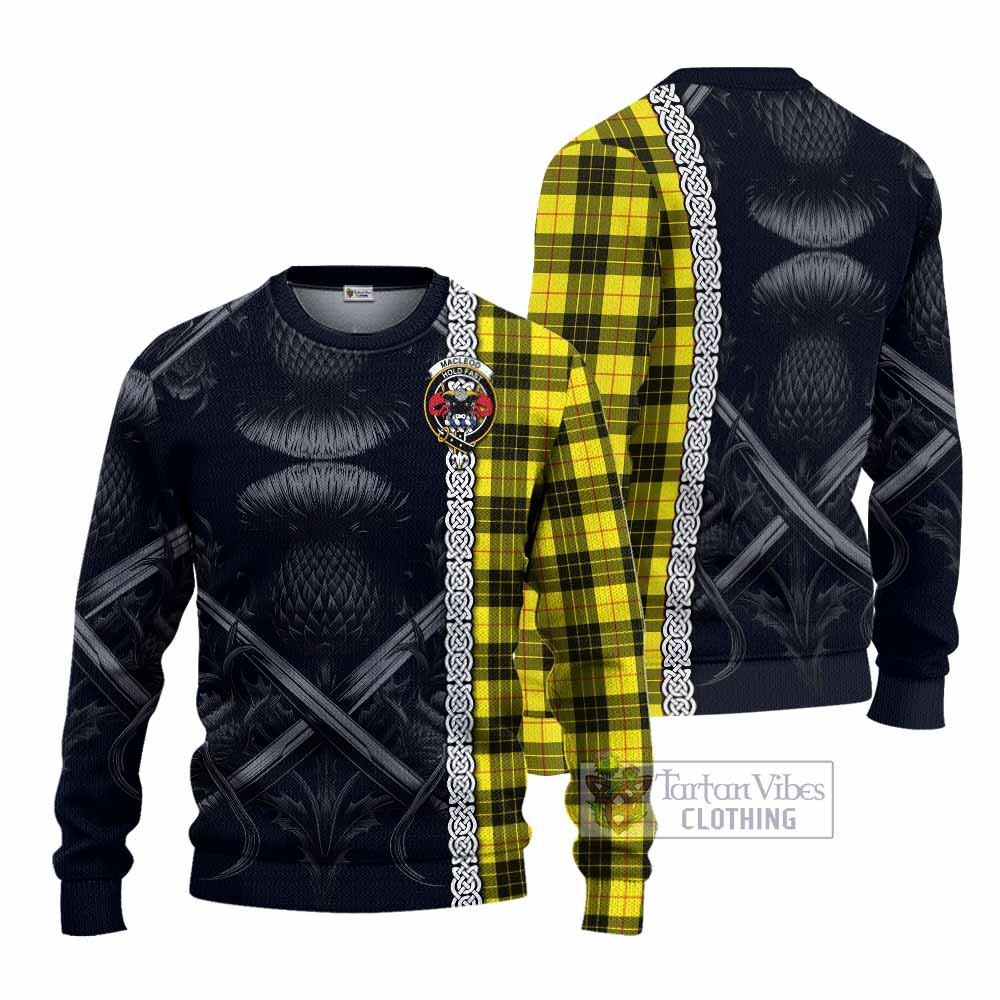 Tartan Vibes Clothing MacLeod (McLeod) Tartan Knitted Sweater with Family Crest Cross Sword Thistle Celtic Vibes