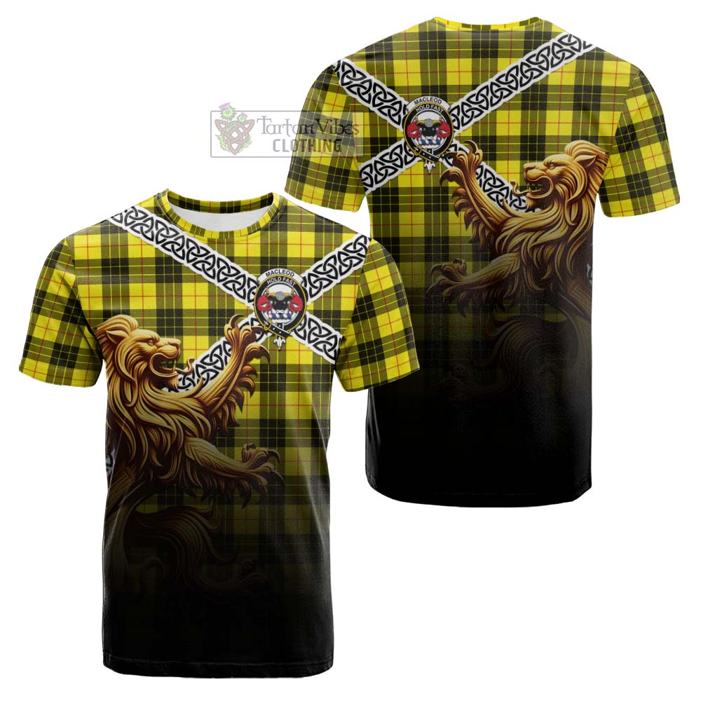 Tartan Vibes Clothing MacLeod (McLeod) Crest Tartan Cotton T-shirt with Golden Lion Emblem Celtic Style