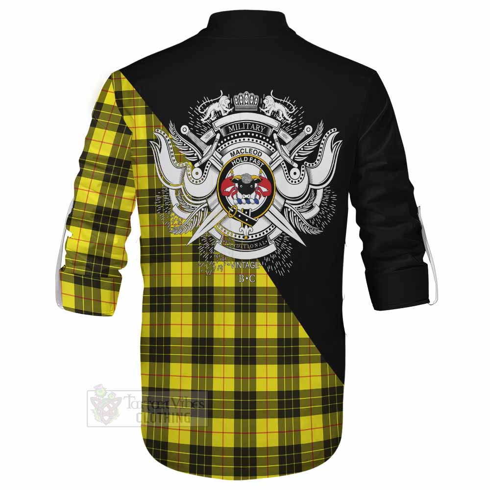 Tartan Vibes Clothing MacLeod (McLeod) Tartan Ghillie Kilt Shirt with Family Crest and Military Logo Style
