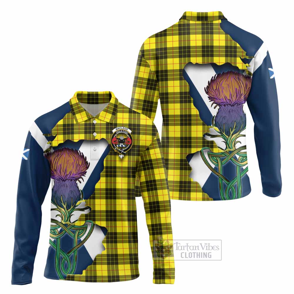 Tartan Vibes Clothing MacLeod (McLeod) Tartan Family Crest Long Sleeve Polo Shirt Scottish Thistle Celtic Inspired